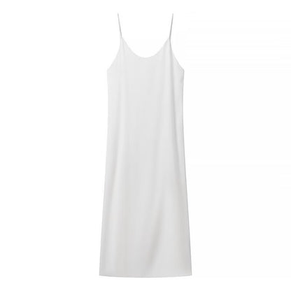 Robe Élégante à Bretelles en Satin Doublé